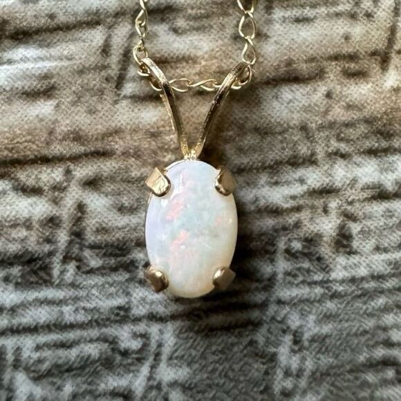 14K Yellow Gold Opal Necklace - Picture 1 of 12